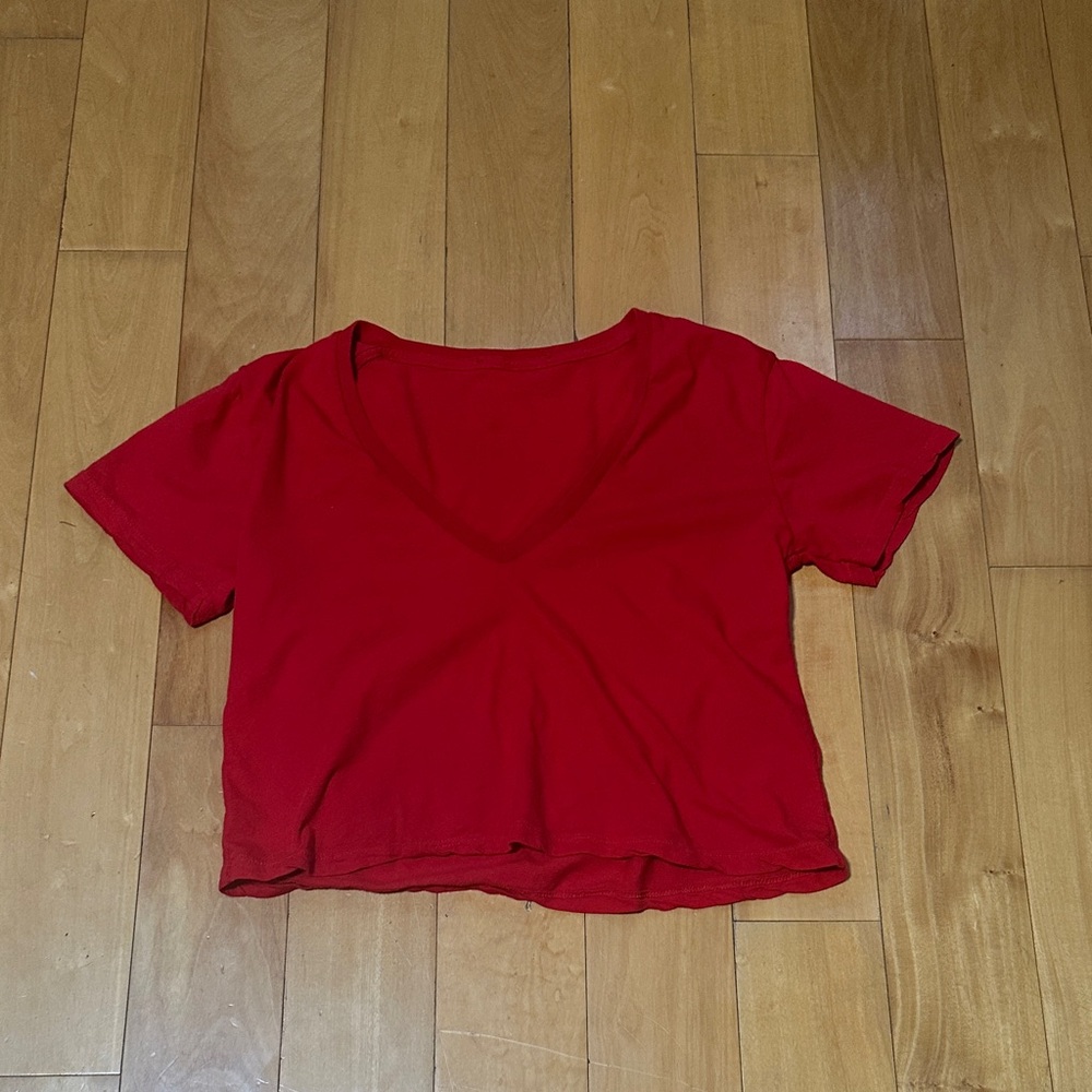Red V-Neck Women's Top